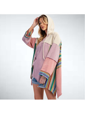 Easel Los Angeles Rainbow Crochet Hood Top in Multicolor